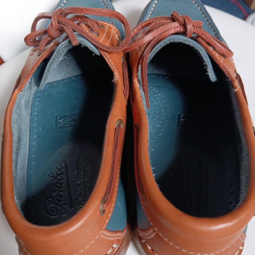 美品★着用2回パラブーツParabootバース モカシンデッキシューズ 青/茶