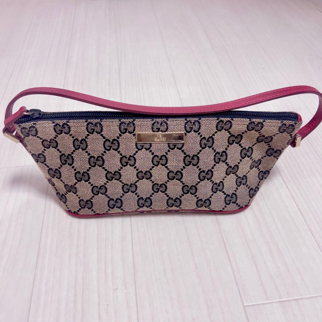 GUCCI アクセサリーポーチ GG柄 レッド ブラウン ハンドバッグ