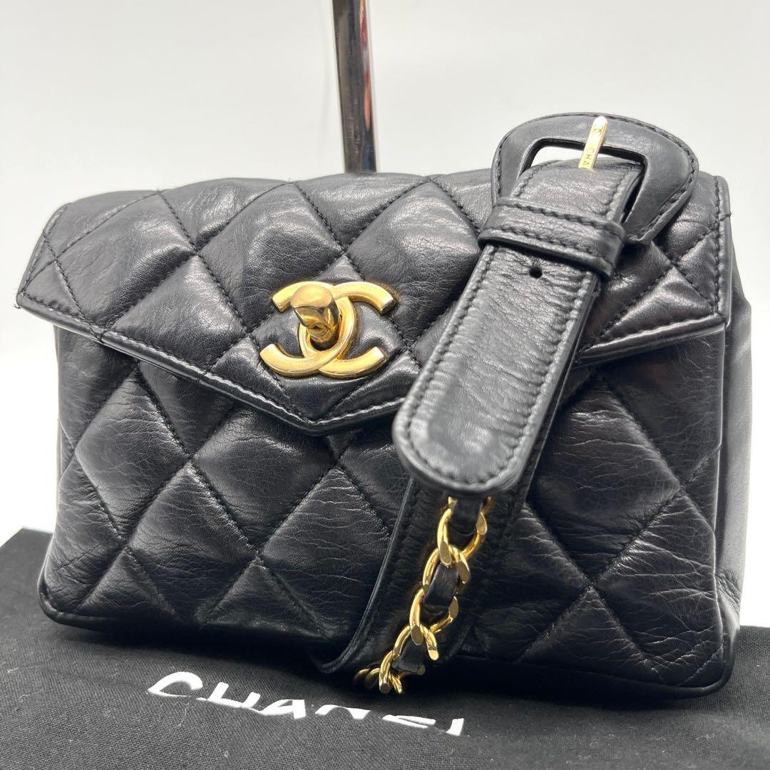 美品 シャネル ウエストポーチ マトラッセ ココマーク ターンロック ブラック