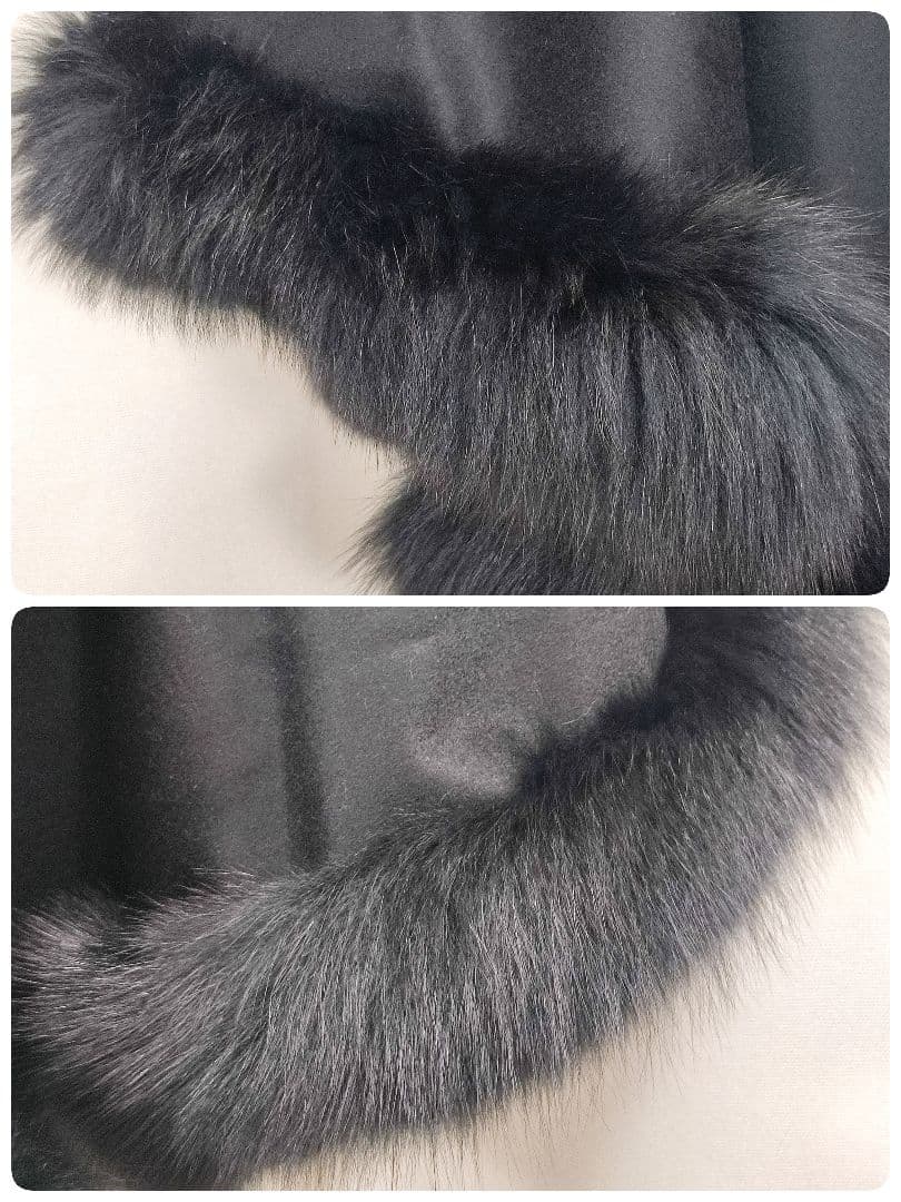 美品　SAGA FURS　ケープ　カシミヤ × 染めブルーフォックス　ブラック