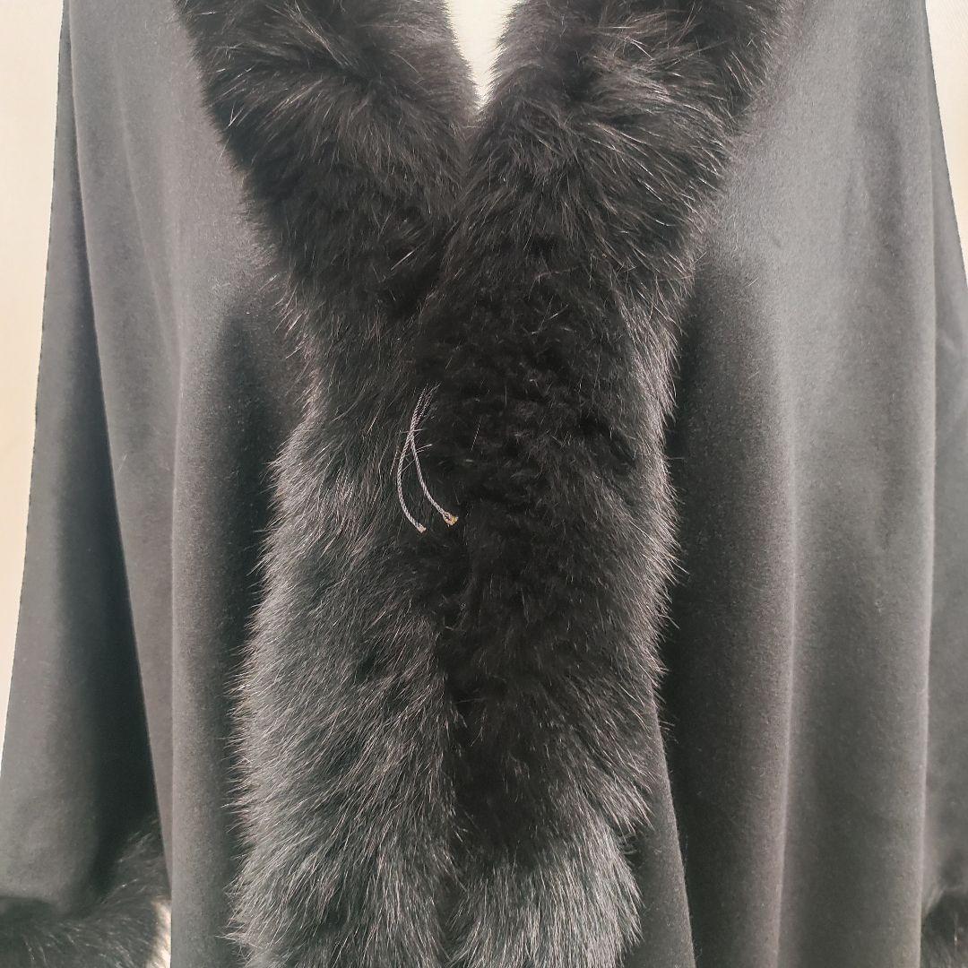 美品　SAGA FURS　ケープ　カシミヤ × 染めブルーフォックス　ブラック