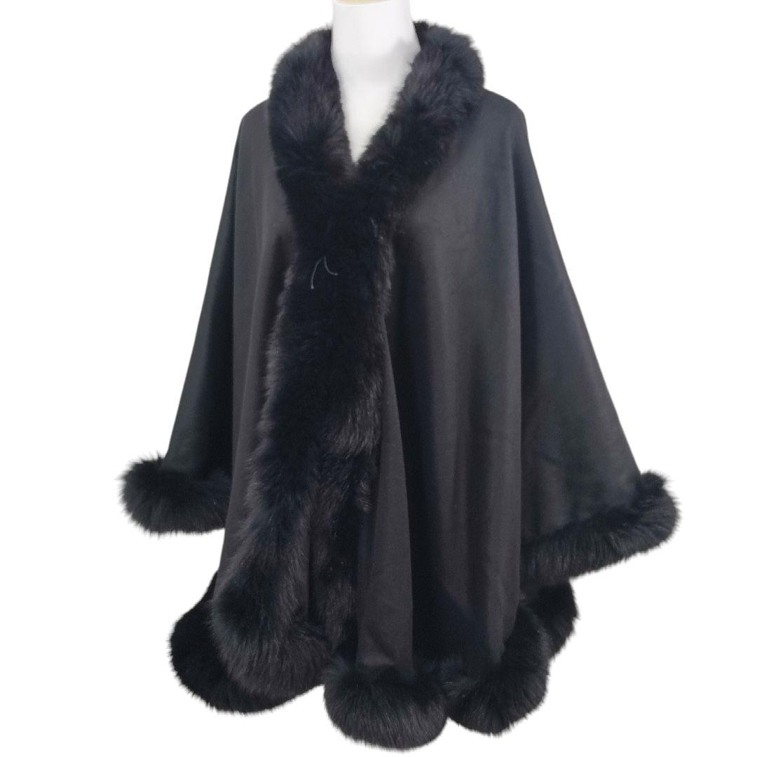 美品　SAGA FURS　ケープ　カシミヤ × 染めブルーフォックス　ブラック