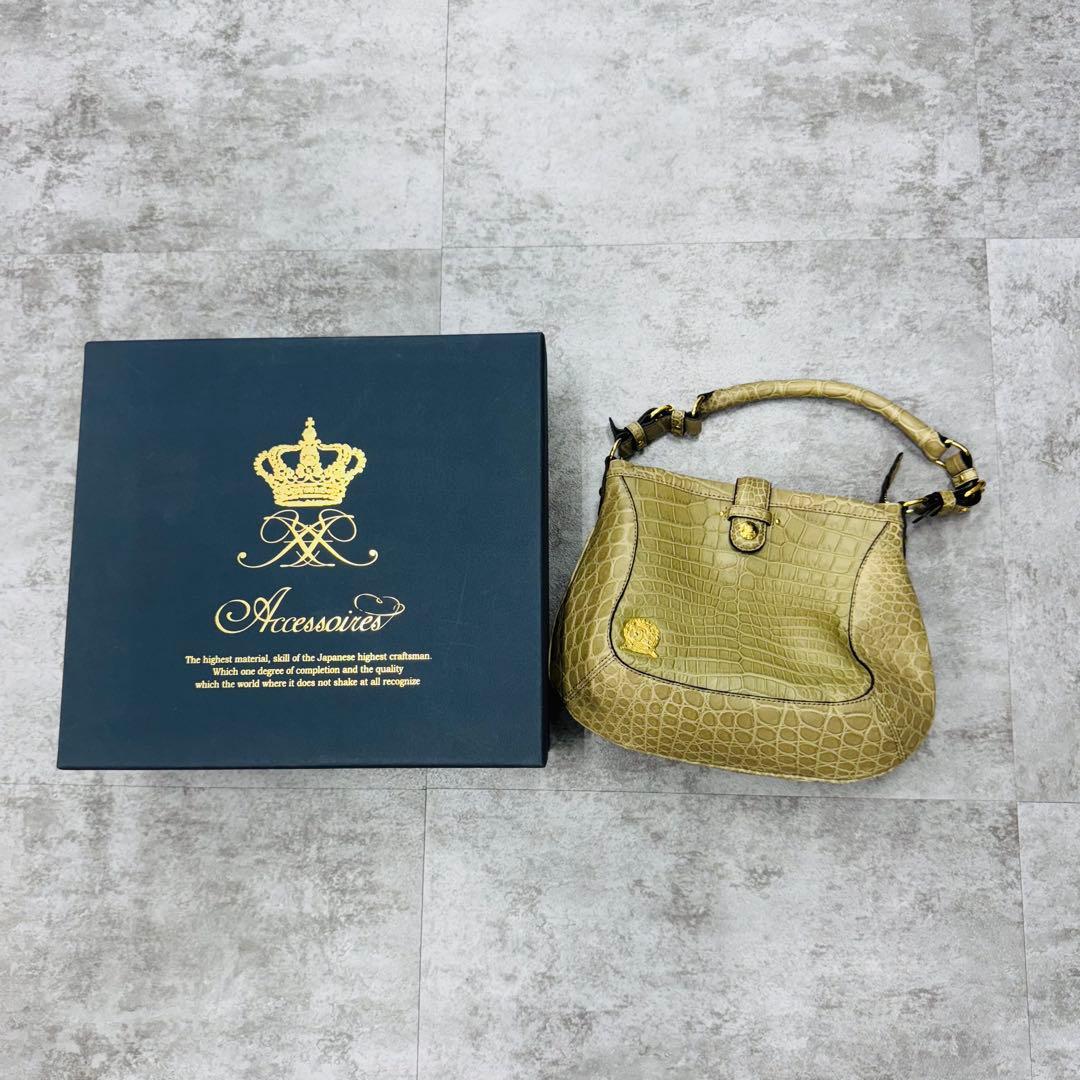 ✨ADMJ✨アクセソワ✨2WAY✨ロゴ✨ゴールド金具✨クロコレザー✨ハンドバッグ
