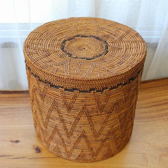 【アウトレット】バリ島 アタ アタ製品 ふた付き ラウンドBOX Φ30