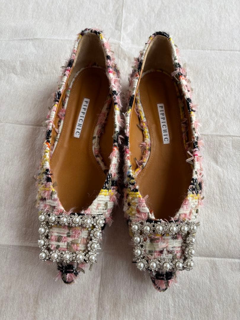 PIPPICHICツイードフラットパンプスピンク　24cm サイズ38ほぼ新品