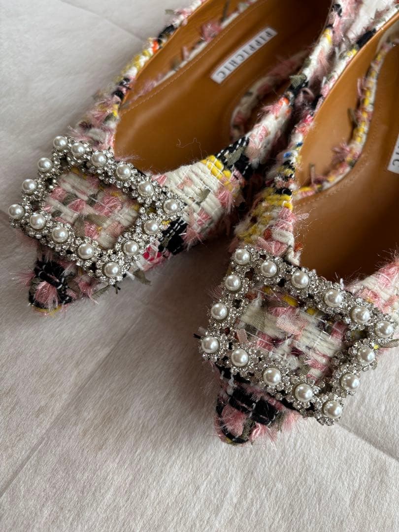 PIPPICHICツイードフラットパンプスピンク　24cm サイズ38ほぼ新品