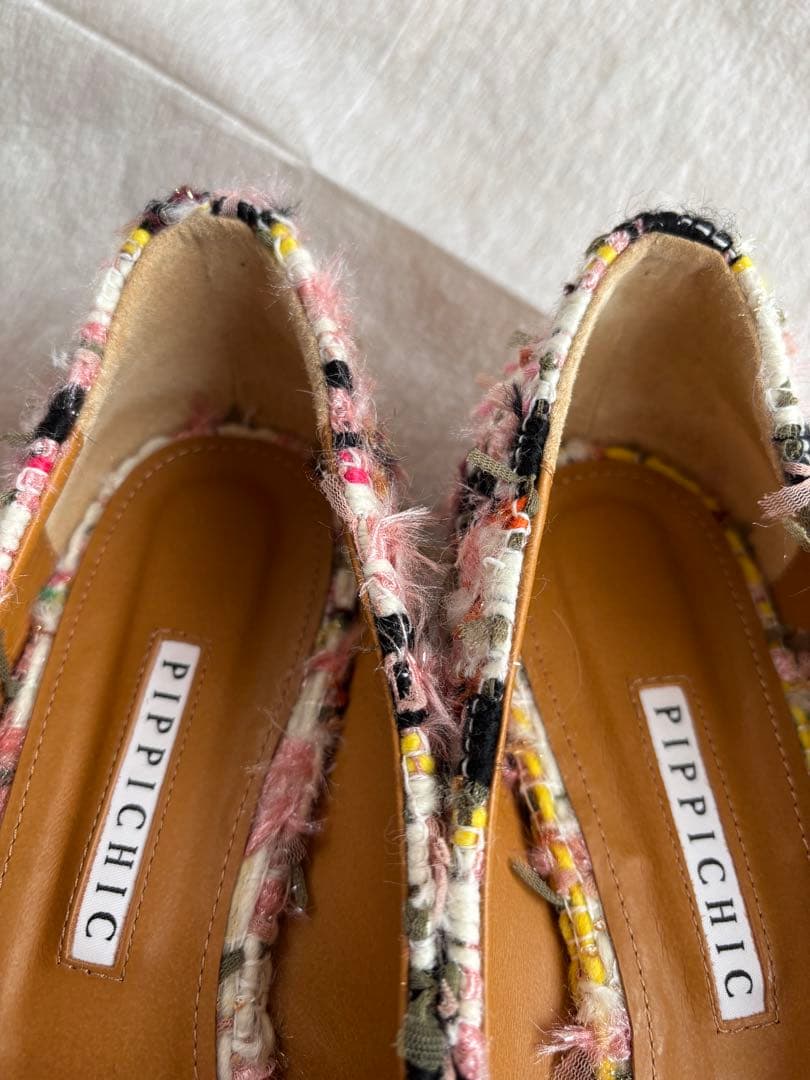 PIPPICHICツイードフラットパンプスピンク　24cm サイズ38ほぼ新品