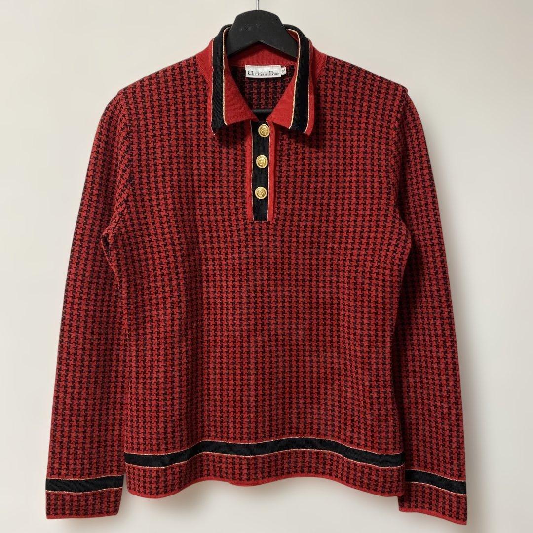 クリスチャン ディオール ハウンドトゥース ポロニット ロゴ金ボタン