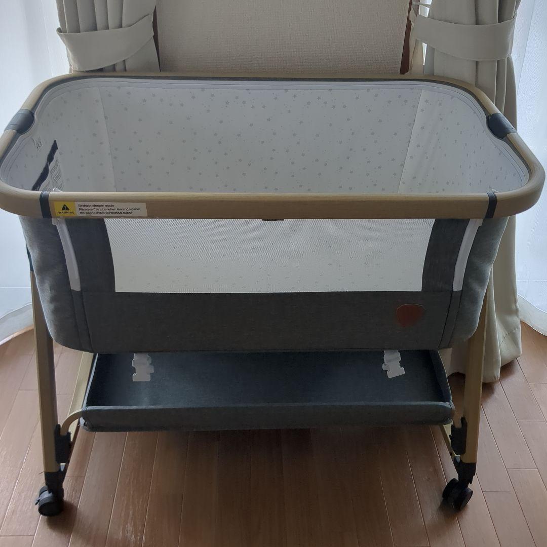 HZDMJ グレー ベビーベッド メッシュサイドパネル 高さ調整機能