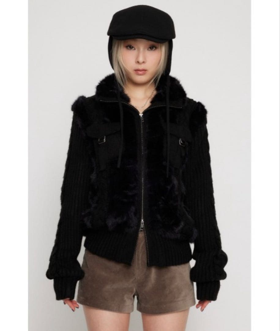 laguagem CABLE KNIT FAUX FUR ブルゾン