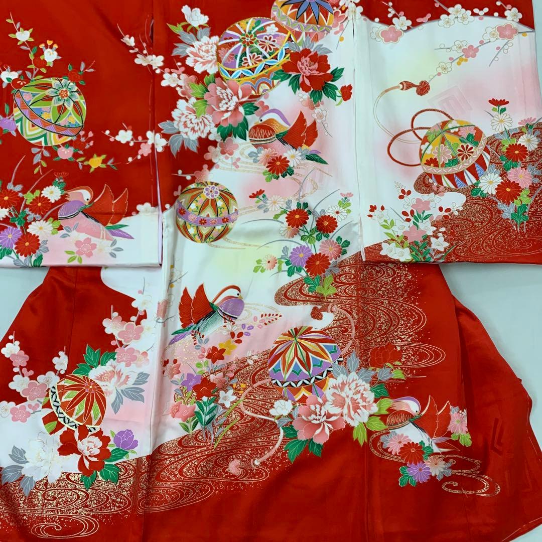 新品（純古典仕様）お宮参り 産着 祝着のきもの　京友禅染　豪華刺繍入り毬花鳥文