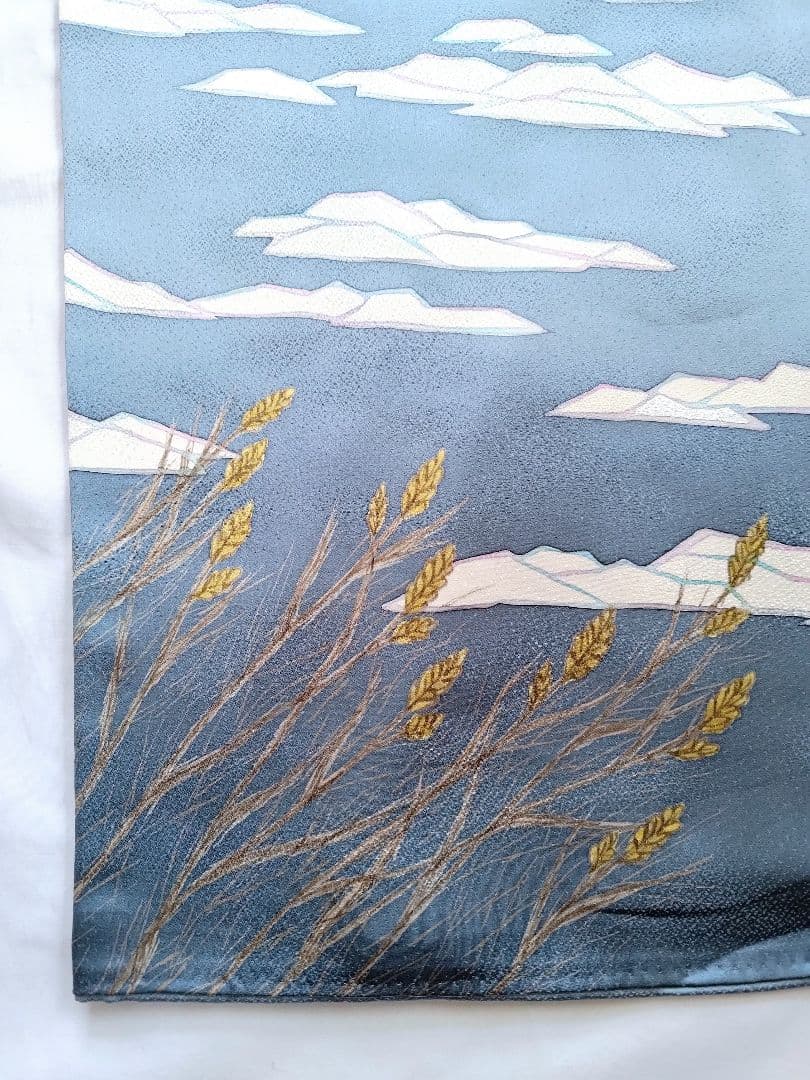 大人の着物海空柄雲水色紺色氷河青ネイビーブルー女袷着物グラデ付け下げ訪問着絵羽柄