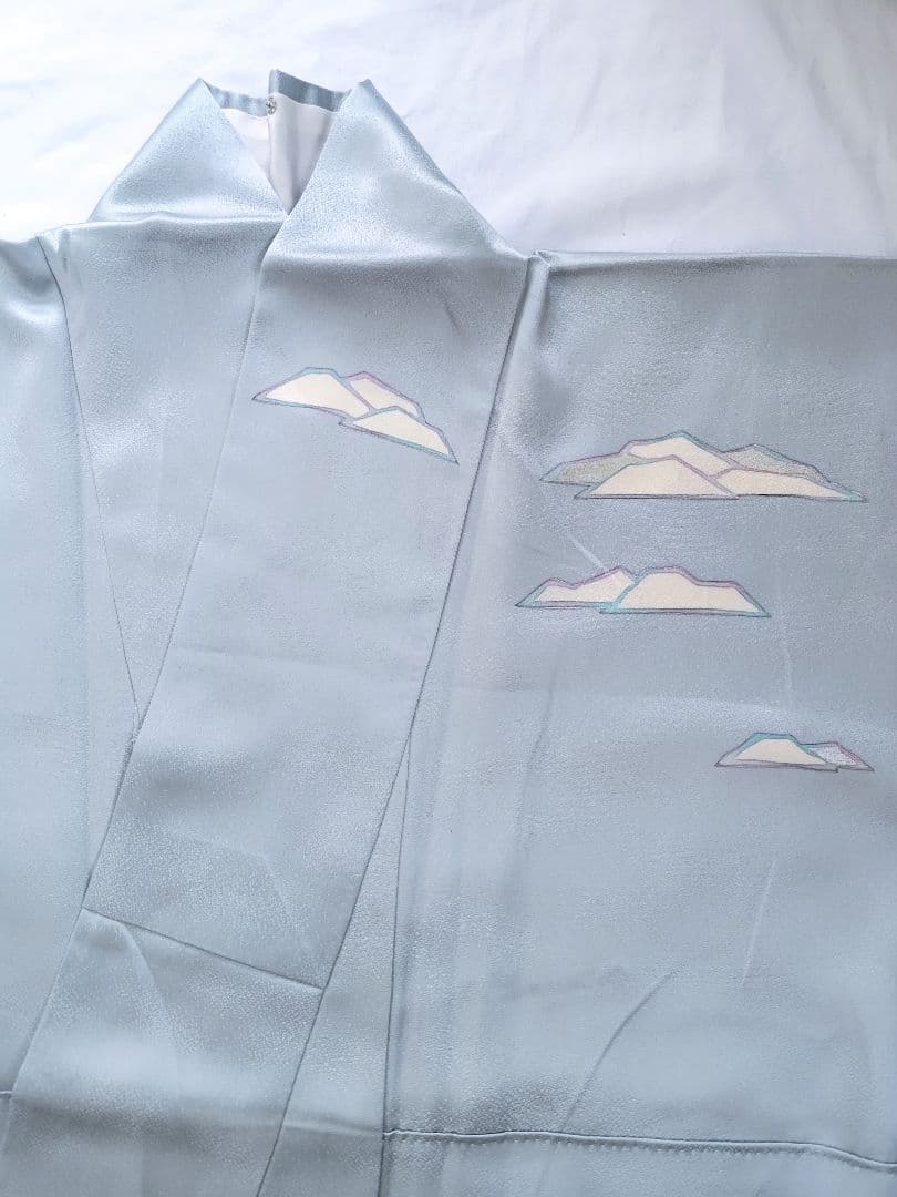 大人の着物海空柄雲水色紺色氷河青ネイビーブルー女袷着物グラデ付け下げ訪問着絵羽柄