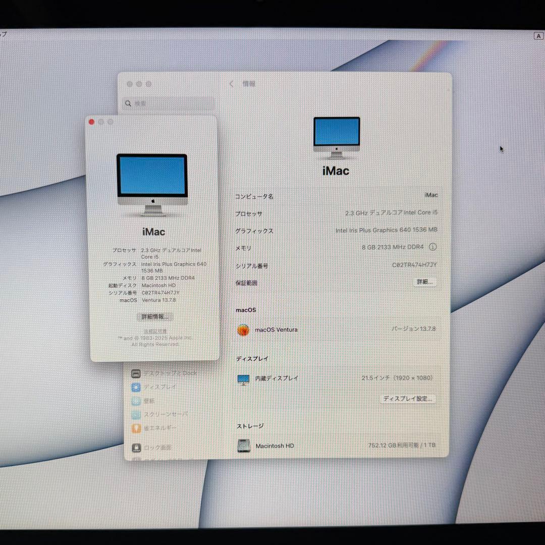 iMac 21.5インチ 2017 キーボード・Magic Mouse・箱付