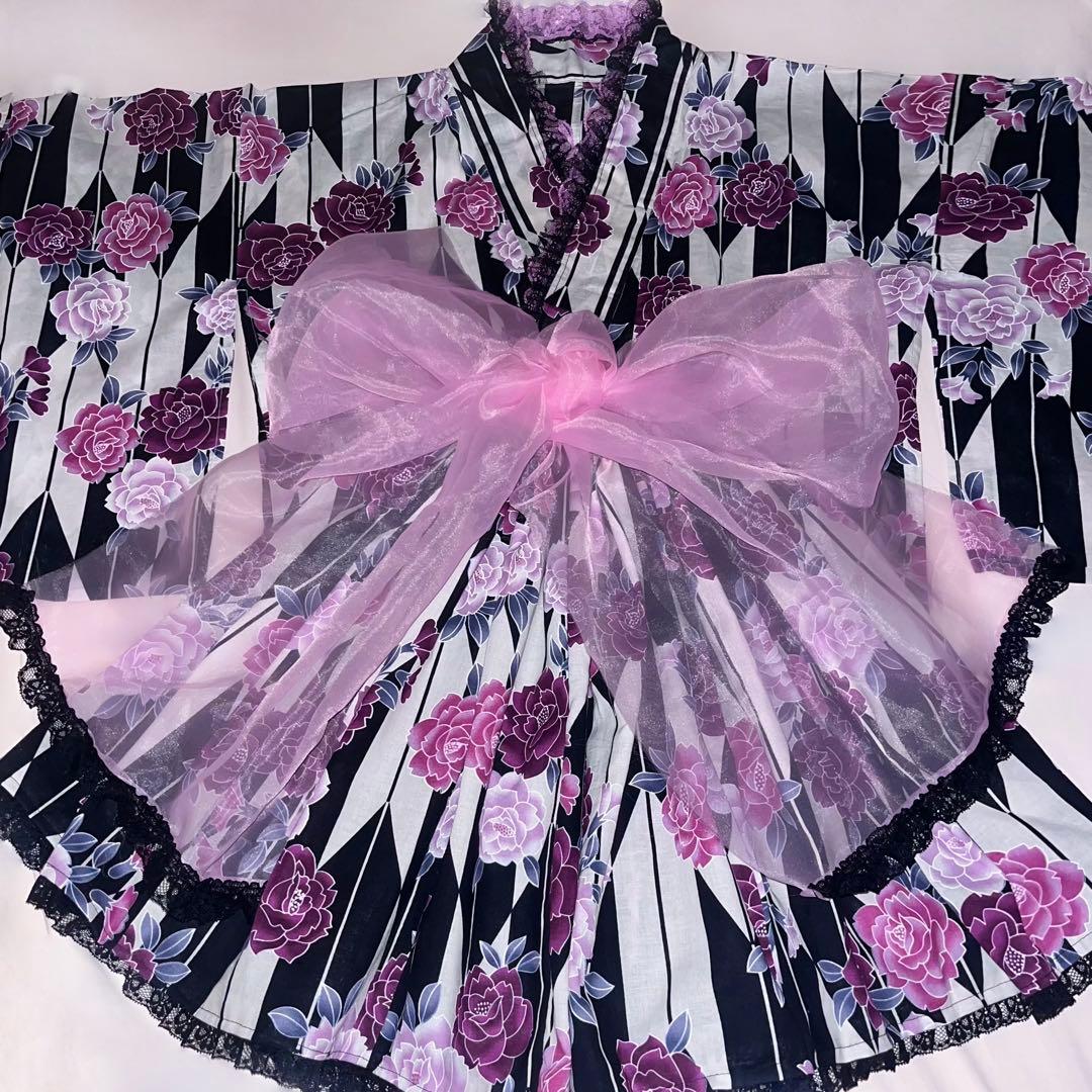 浴衣ドレス 姫ギャル 大人 紫