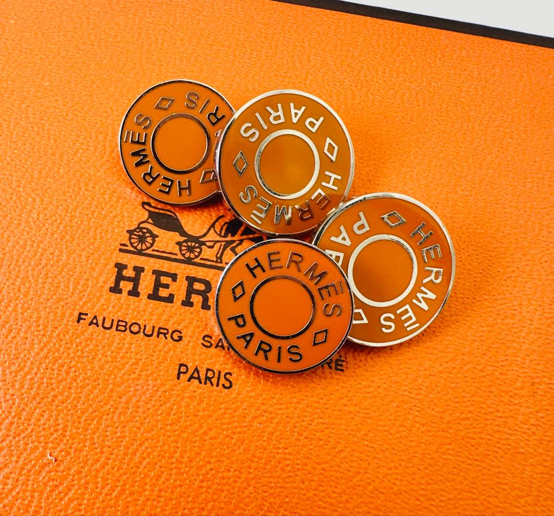 HERMES カフス　セリエ　シェーヌダングル　オレンジ　シルバー　エルメス