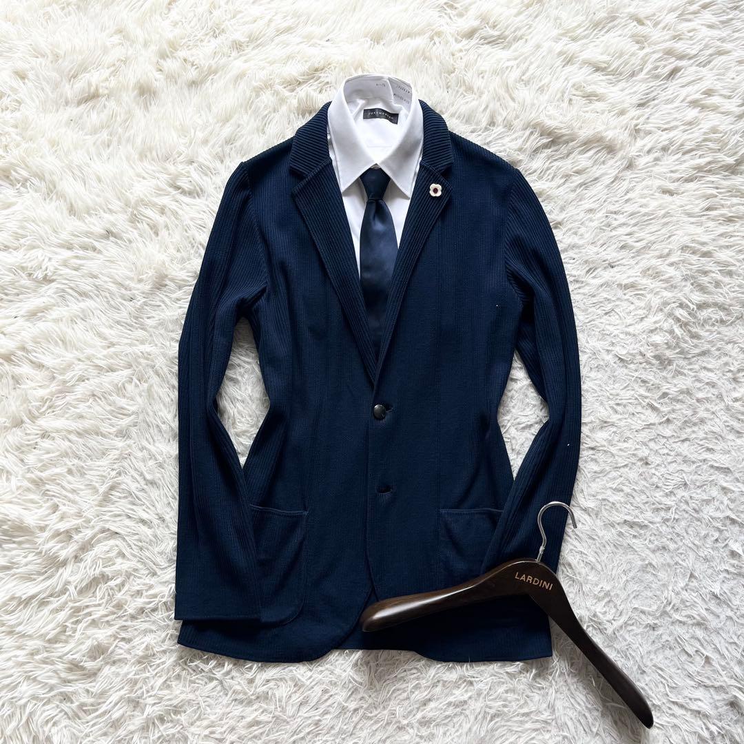 <極美品>LARDINI 新ロゴ ネイビー コットン ジャケット サイズM相当