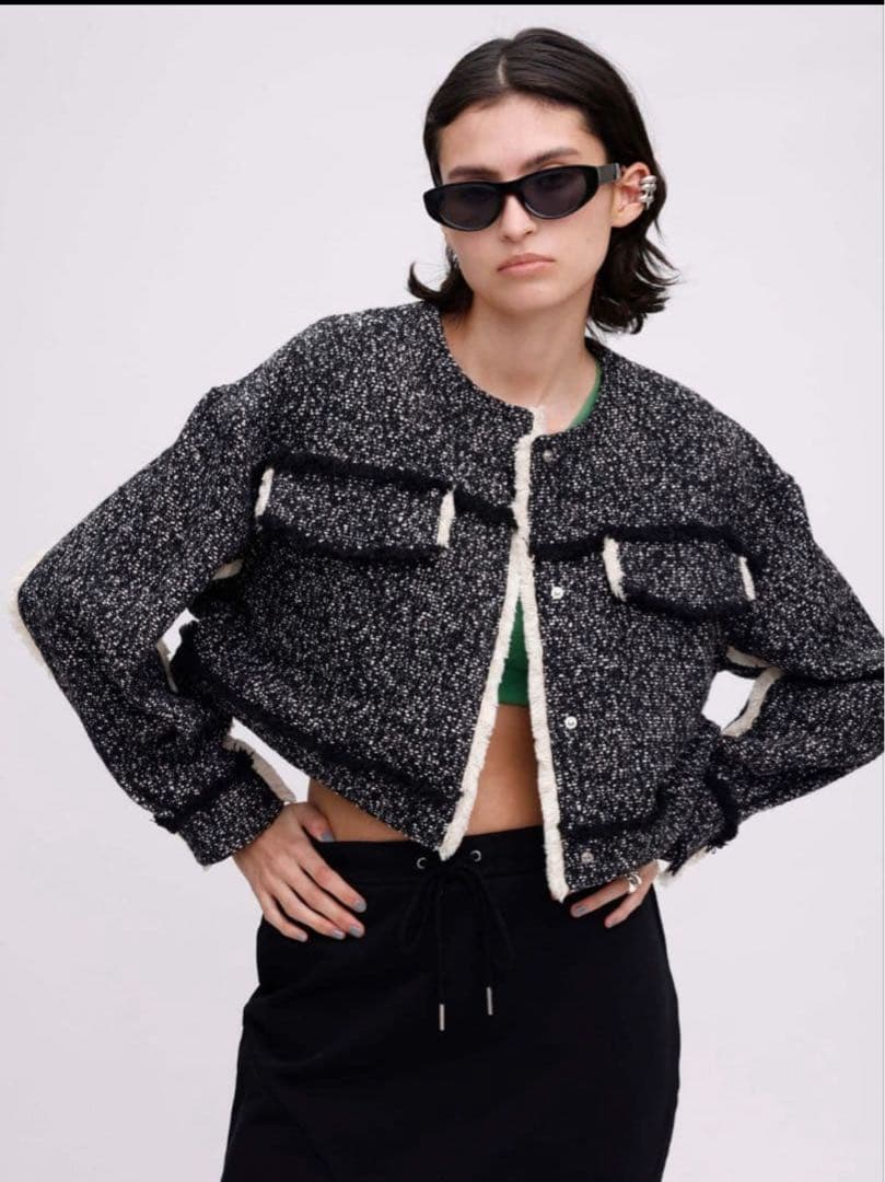 AMERI OTONA MUSE フリンジツイードショートジャケット