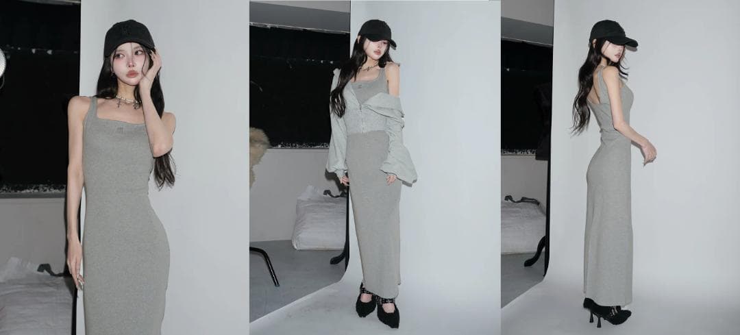 ダーリッチ darich シェイプリブカットロングワンピース ピンク FS