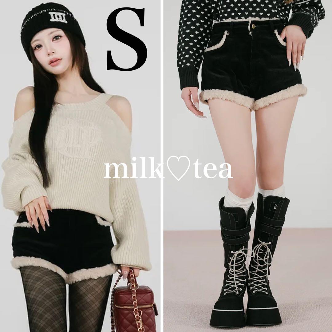 新品タグ付 ダーリッチ ポイントボアコーデュロイショートパンツ ブラック S