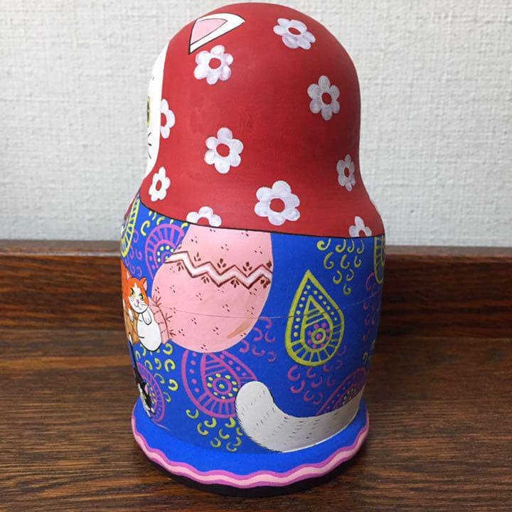 ＊訳あり ロシア雑貨☆ネコマトリョーシカ(6P)招き猫 縁起物 エカテリーナ作