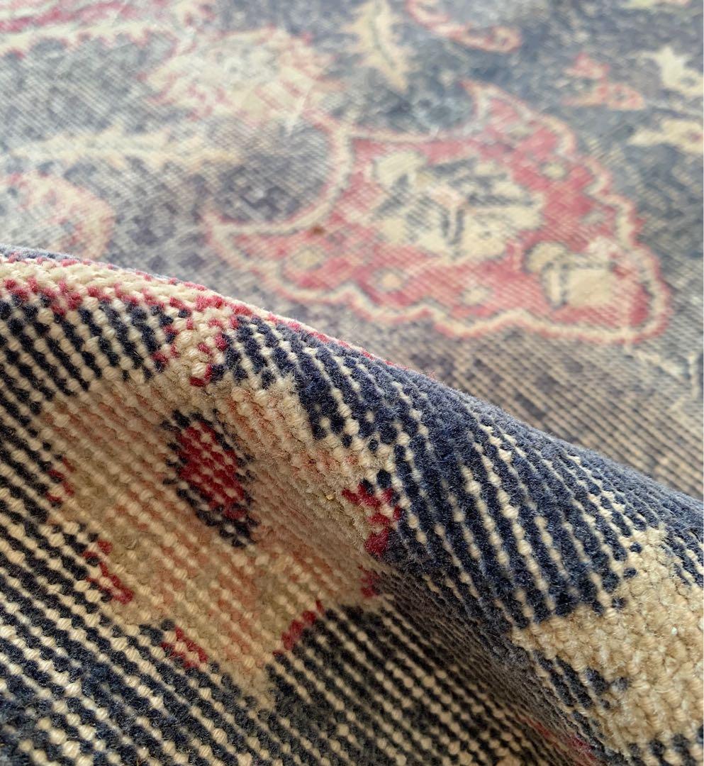 大判　ロング　251×112 トルコヴィンテージラグ　インディゴ　ローズレッド