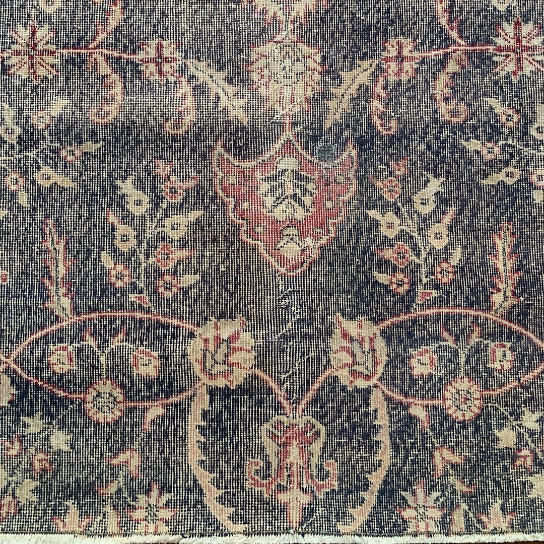 大判　ロング　251×112 トルコヴィンテージラグ　インディゴ　ローズレッド