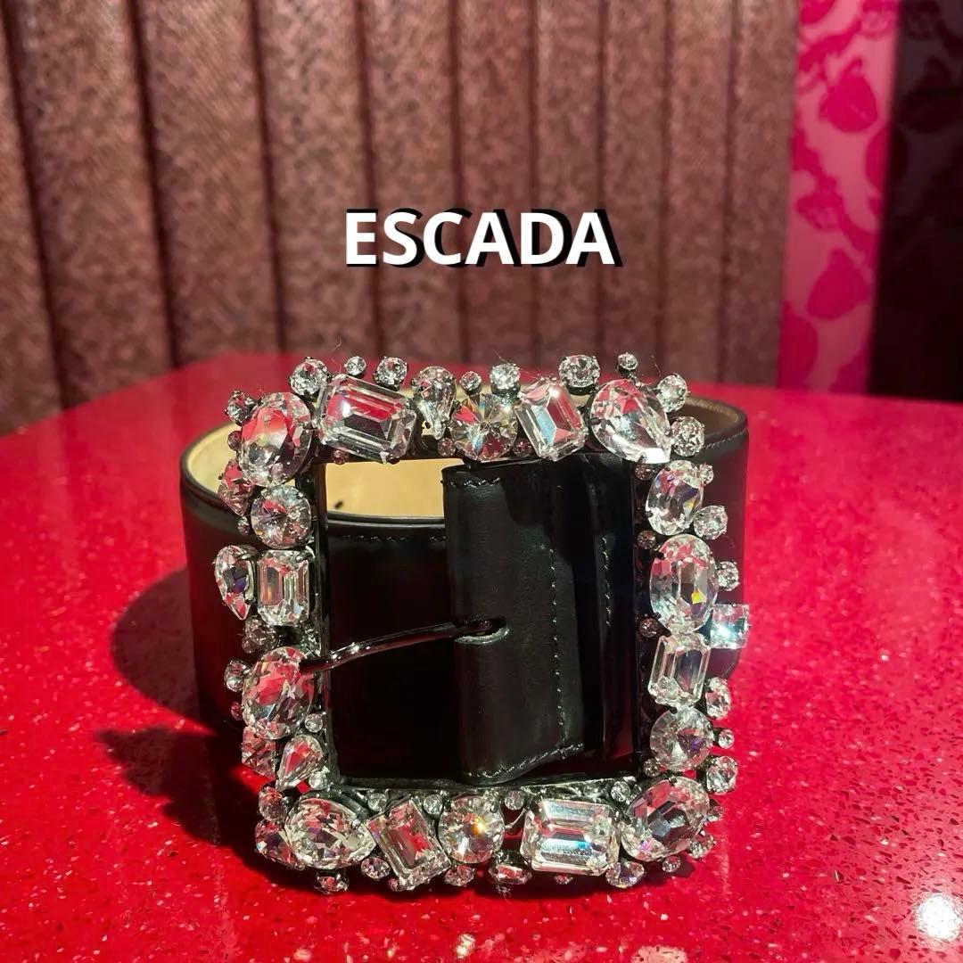 ESCADA クリスタル装飾 ブラックレザーベルト
