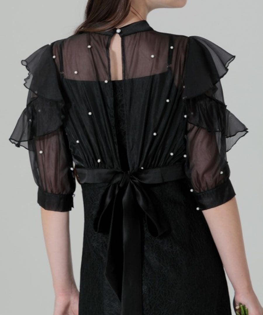 Leja2WAYパール付きシアーレースバックリボンボレロスリットキャミワンピース