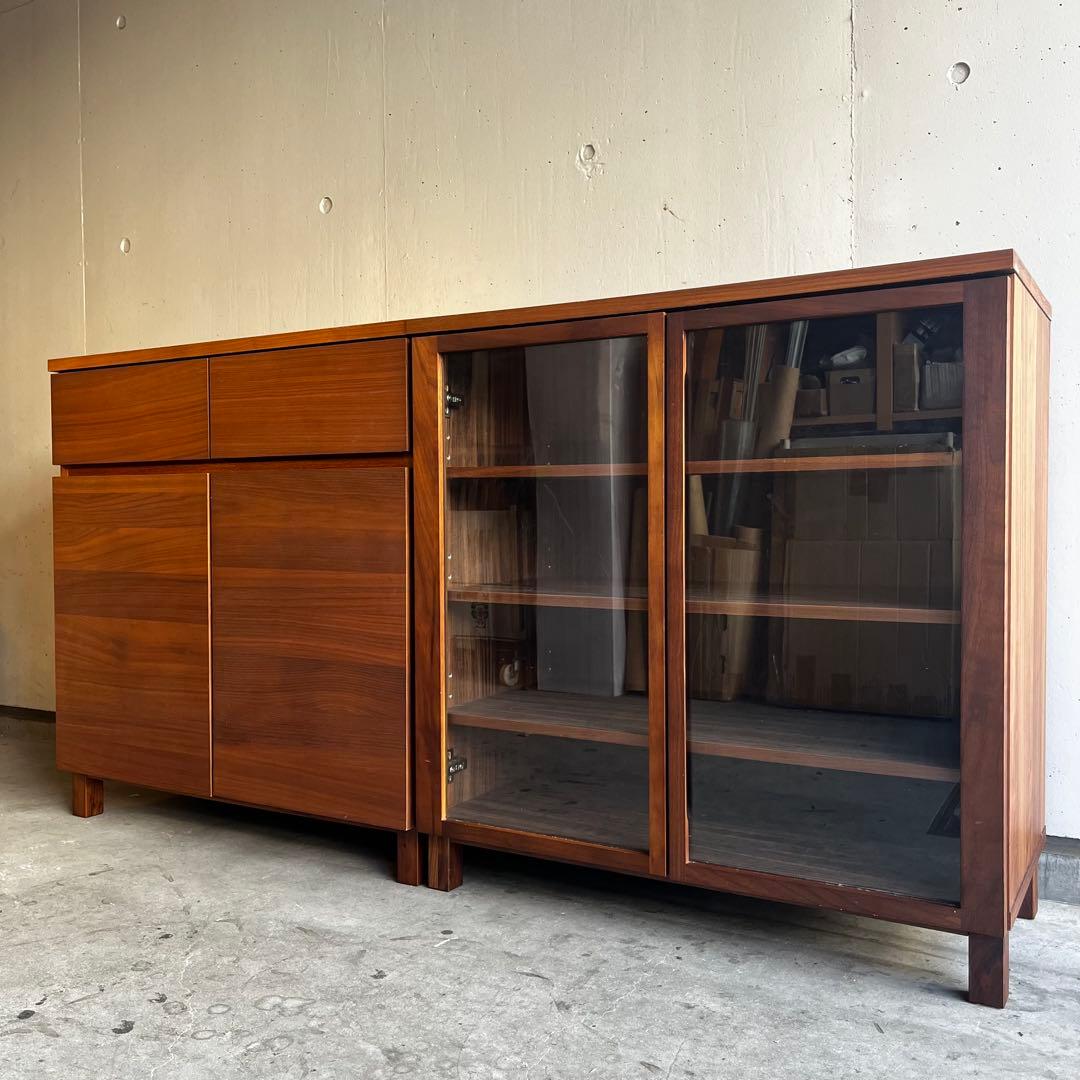 美品・廃盤希少★無印 ウォールナット材キャビネット・ガラス扉