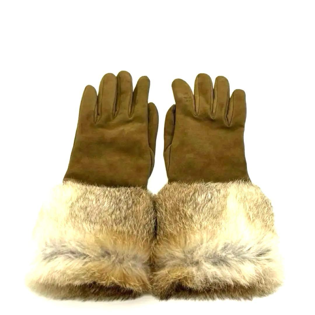 エルメス 手袋 グローブ スエード ブラウン系　シルバー金具 レディース