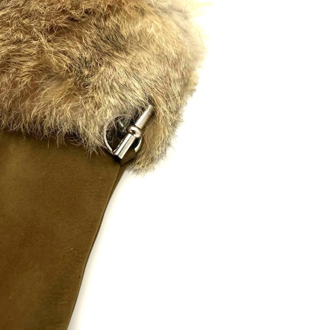 エルメス 手袋 グローブ スエード ブラウン系　シルバー金具 レディース