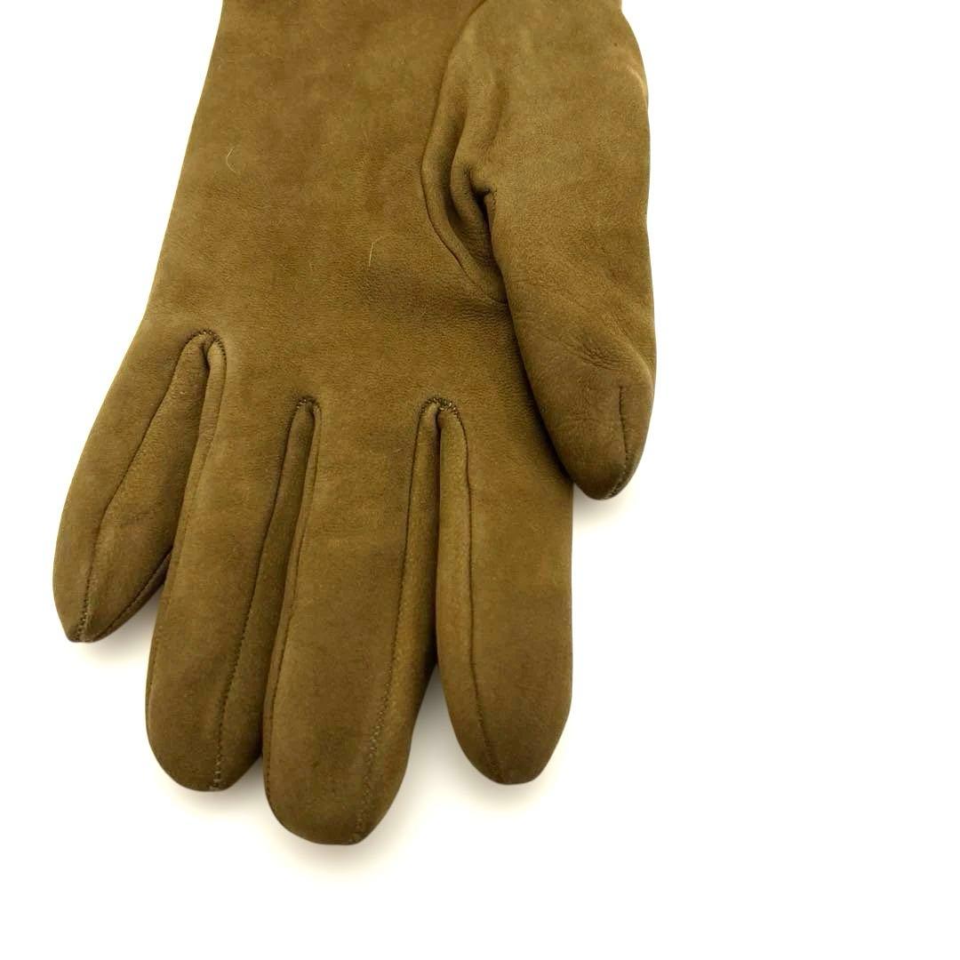 エルメス 手袋 グローブ スエード ブラウン系　シルバー金具 レディース