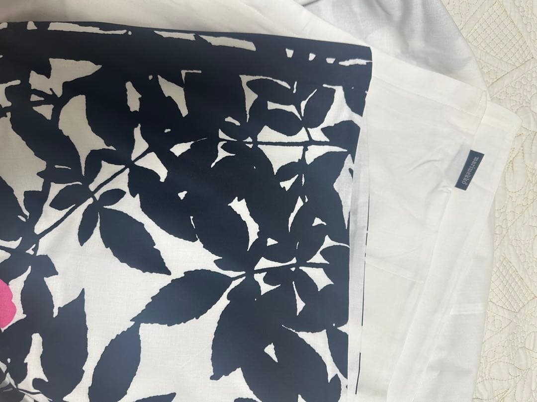 ①未使用品マリメッコ☆ルースプーDLダブルサイズ布団カバー紺ネイビーピンク色