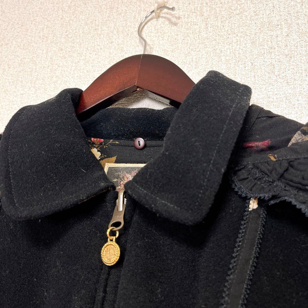 ketty リバーシブル ブルゾン ジャンパー 刺繍 花柄 フード ワッペン　黒