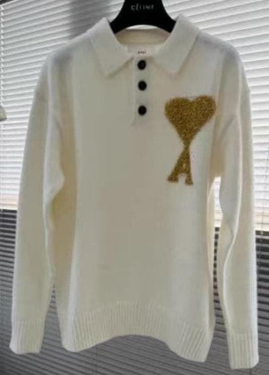 Ami Paris ホワイトポロニット 長袖セーターM