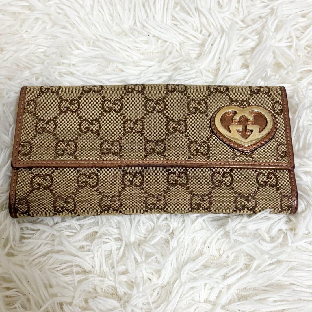 GUCCI グッチ 長財布 Wホック ラブリーハート　GGキャンバス　箱付き
