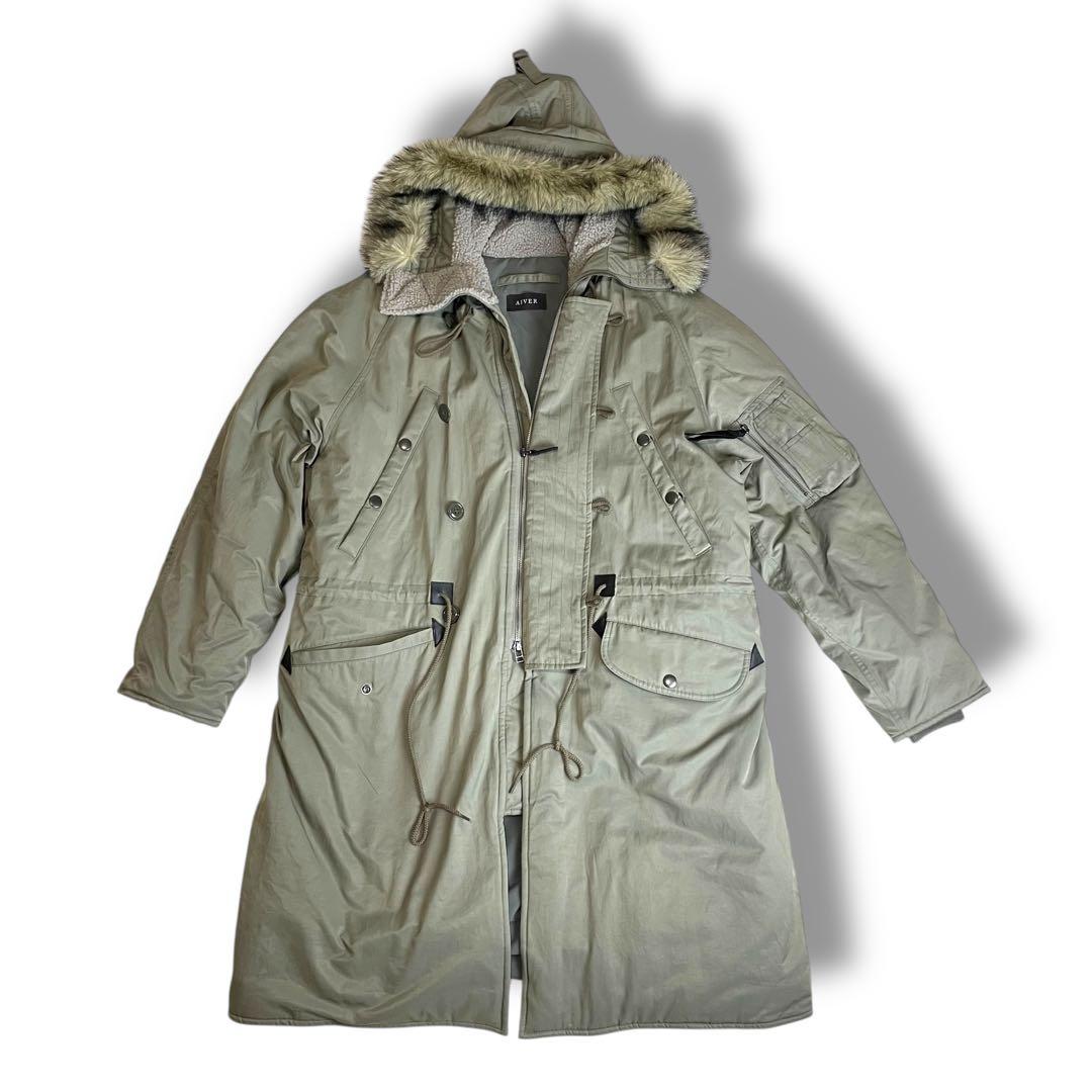 アイバー AIVER ファー付き モッズコート L カーキ オーバーサイズ