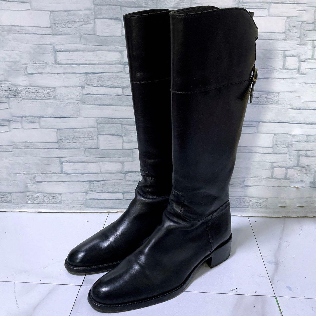 SARTORE ジョッキーブーツ ロングブーツ 本革 38.5 ブラック 黒