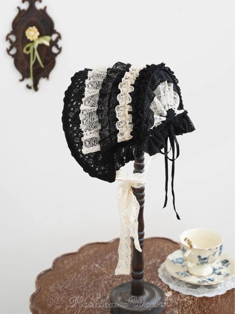 星箱works サマーピクニック 2wayボンネット 黒x 生成　美品