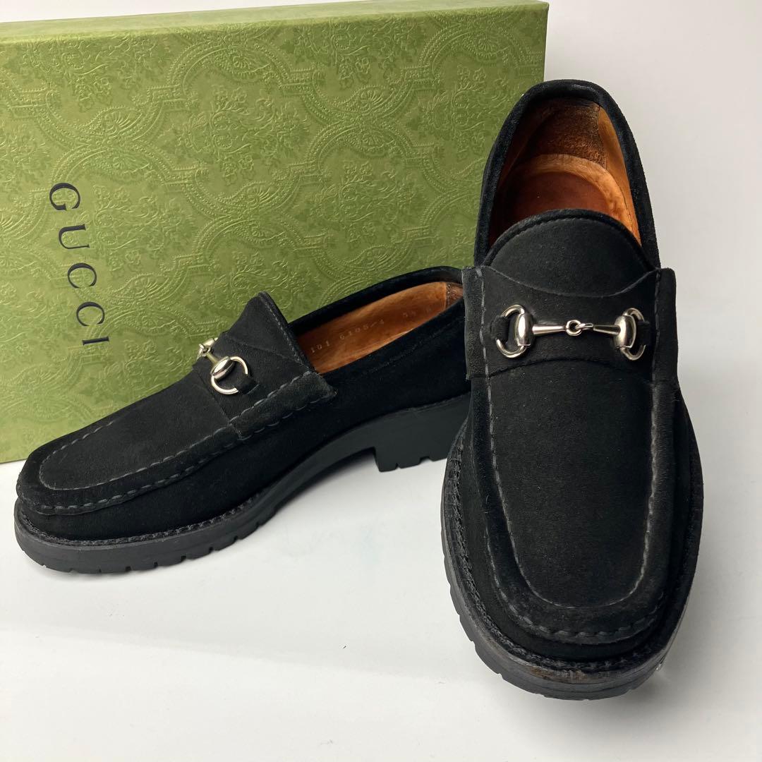 【美品】GUCCI ラグソール　スクエアトゥ　ホースビットローファー　22.5黒