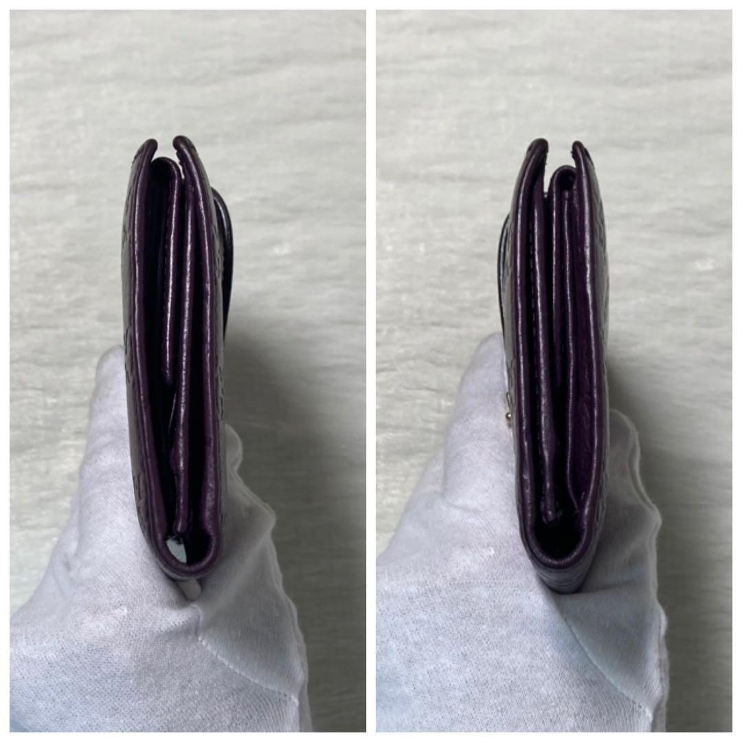 月末最終　人気　GUCCI グッチ　二つ折り　長財布　グッチシマ　金ロゴ　紫