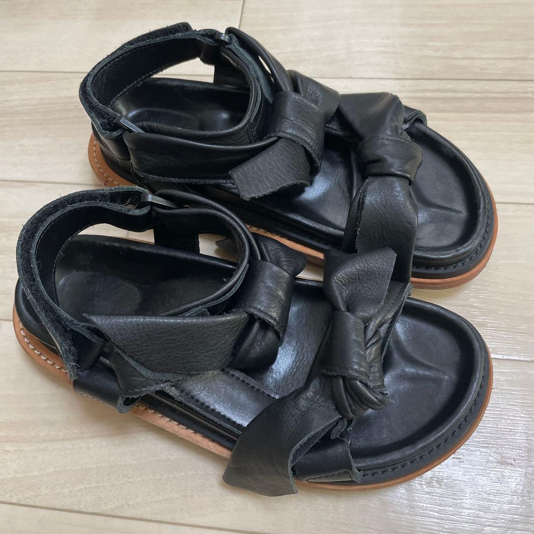 sacai 本革 リボンサンダル ブラック 36 サカイ