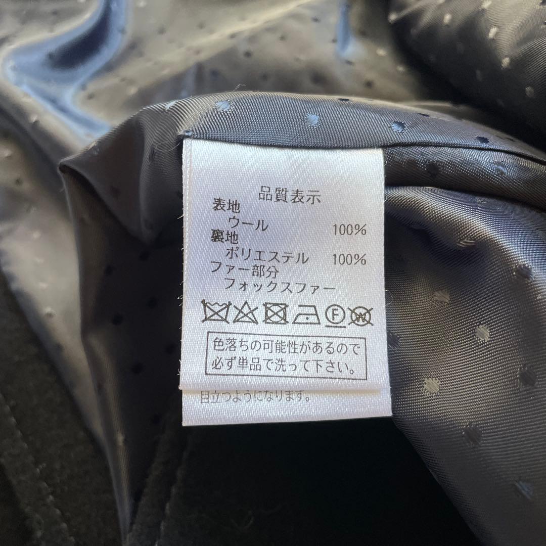 ルイルエブティック　フォックスファー付きケープコート　ブラック　3L ウール　黒