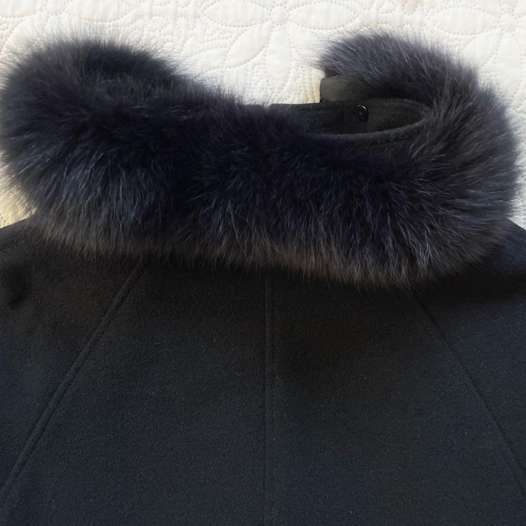 ルイルエブティック　フォックスファー付きケープコート　ブラック　3L ウール　黒