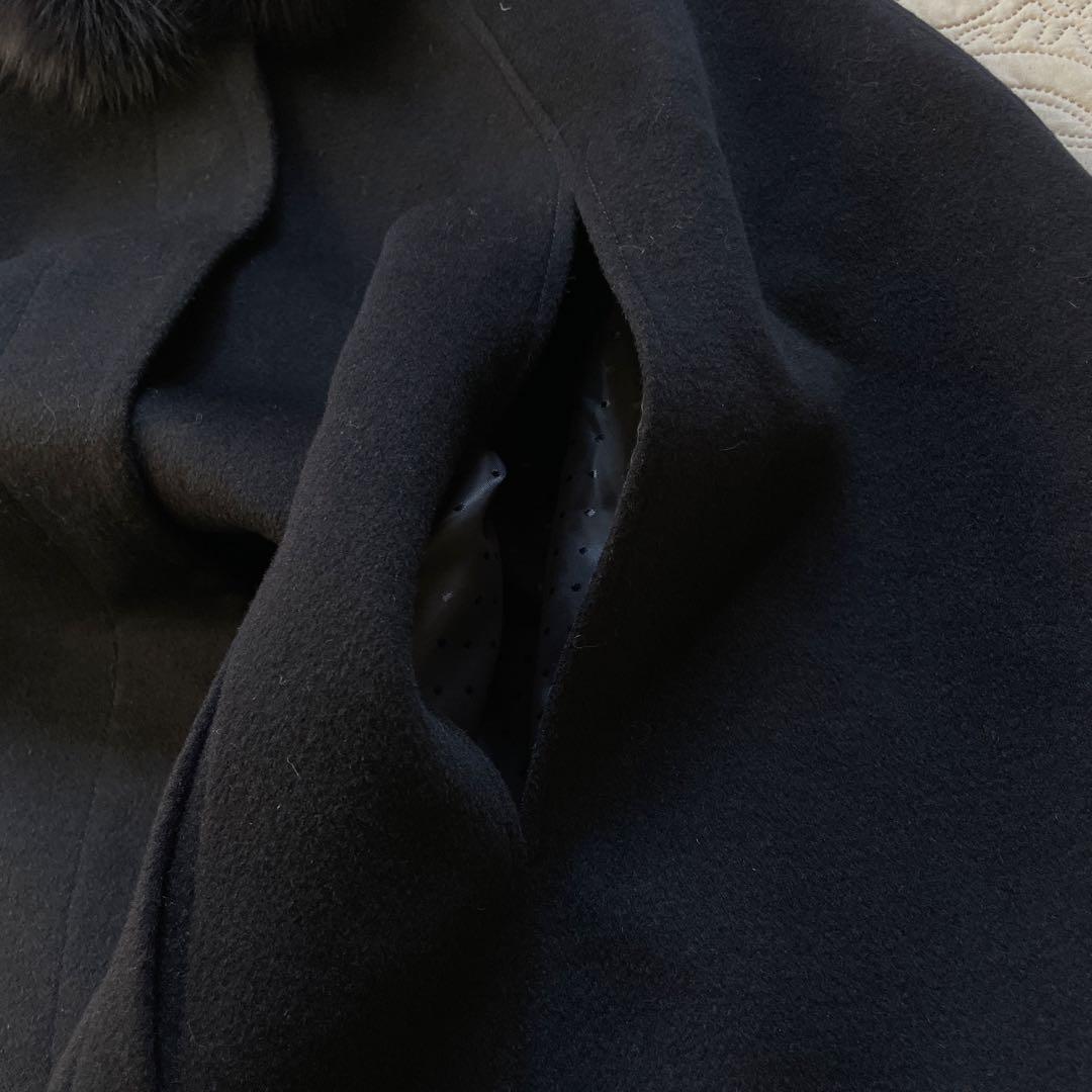 ルイルエブティック　フォックスファー付きケープコート　ブラック　3L ウール　黒