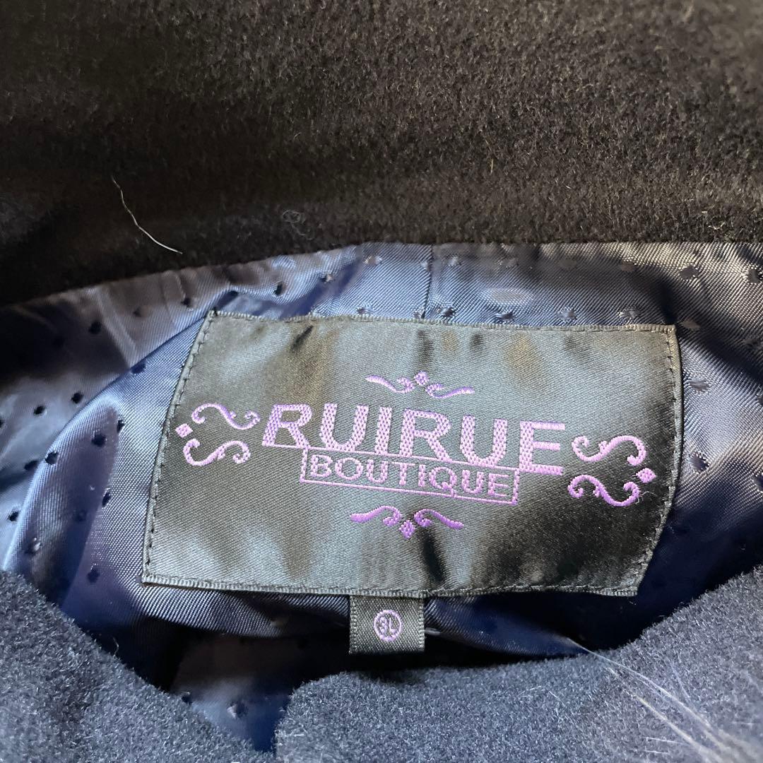 ルイルエブティック　フォックスファー付きケープコート　ブラック　3L ウール　黒