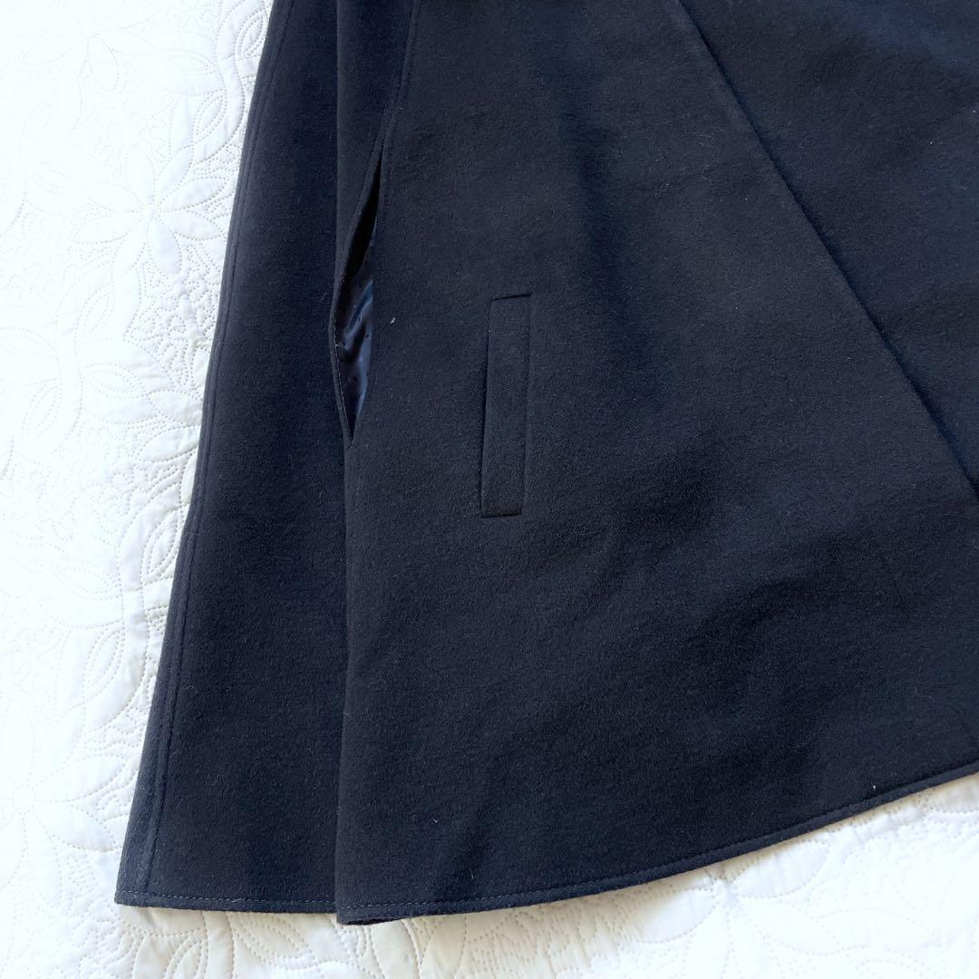 ルイルエブティック　フォックスファー付きケープコート　ブラック　3L ウール　黒