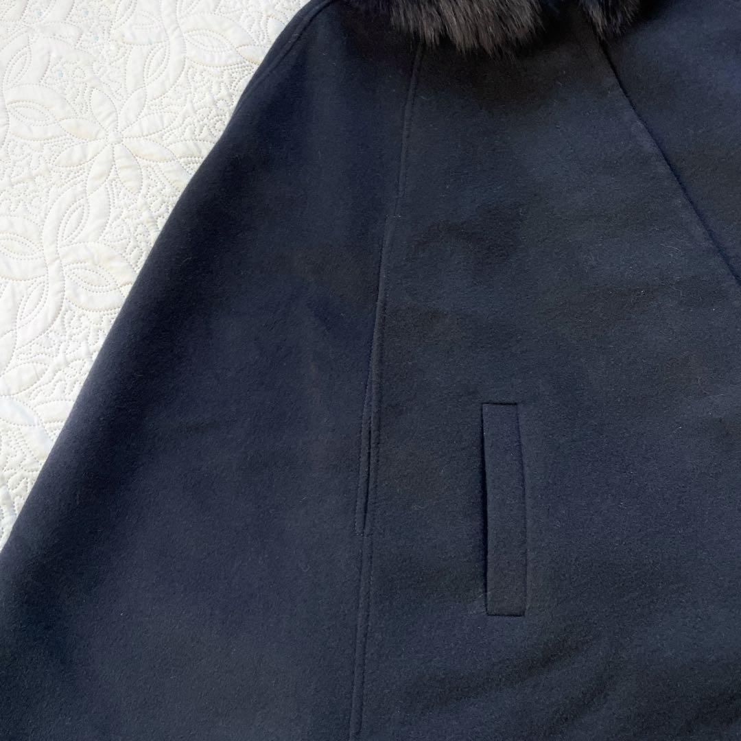 ルイルエブティック　フォックスファー付きケープコート　ブラック　3L ウール　黒