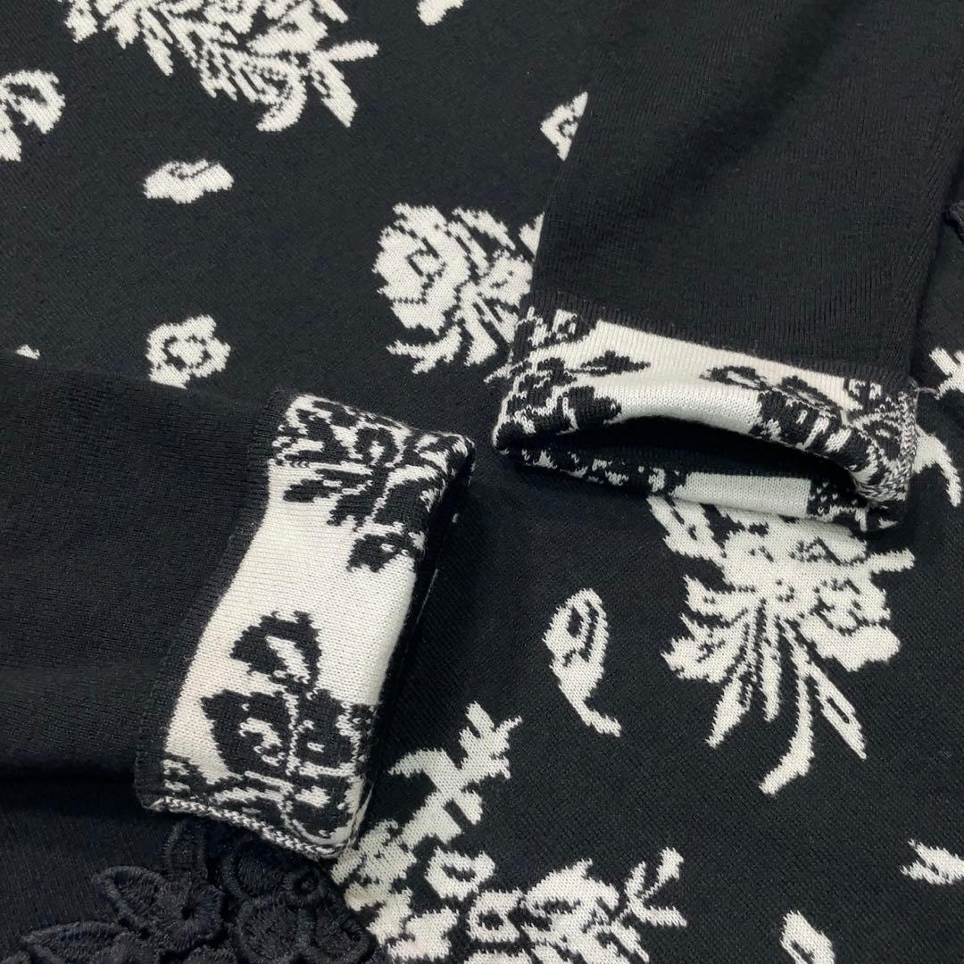 美品 スーパービューティー 花柄 ジャガード ビジュー ニットワンピース 42